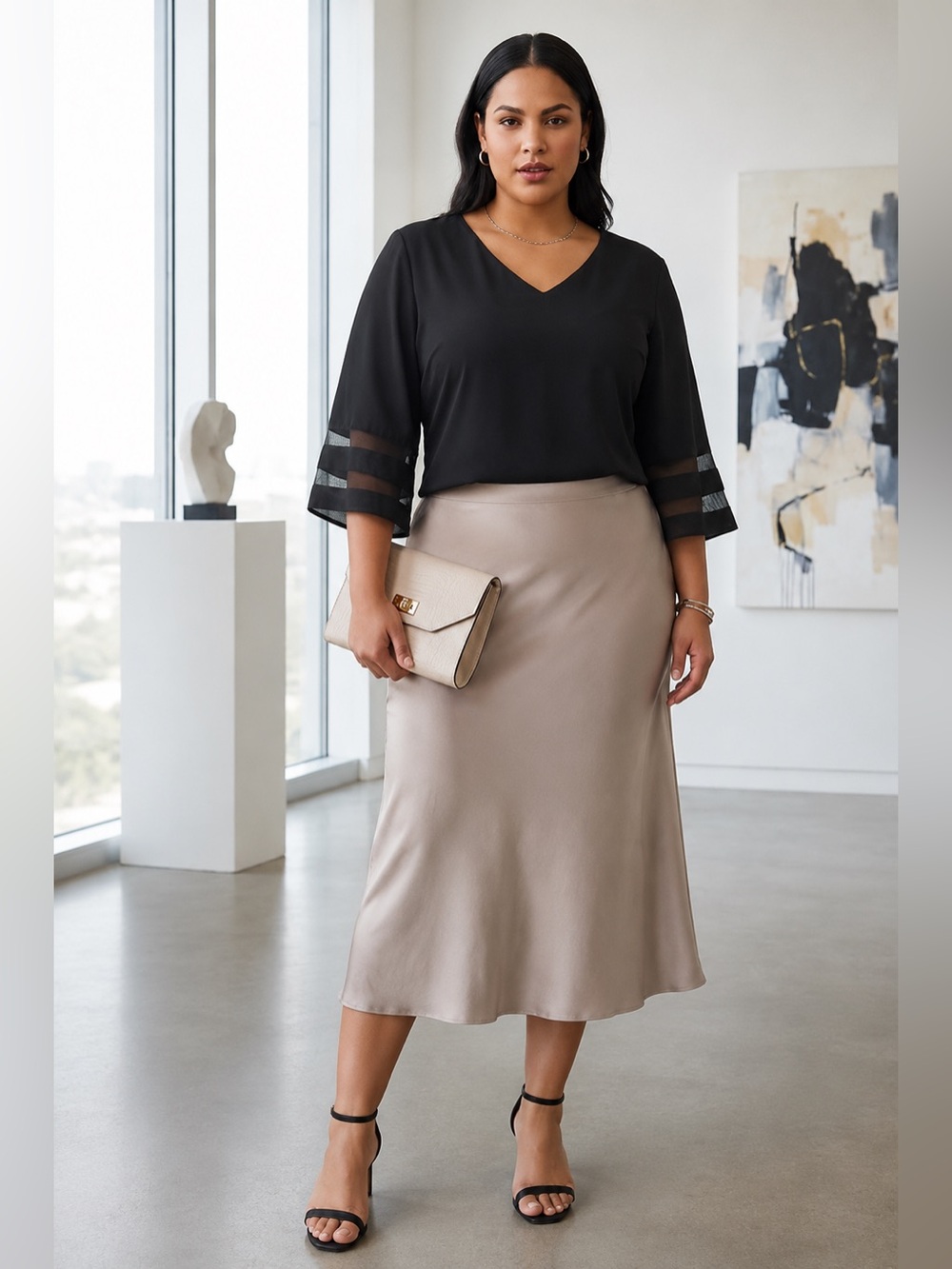 Black V-Neck Flutter Sleeve Blouse